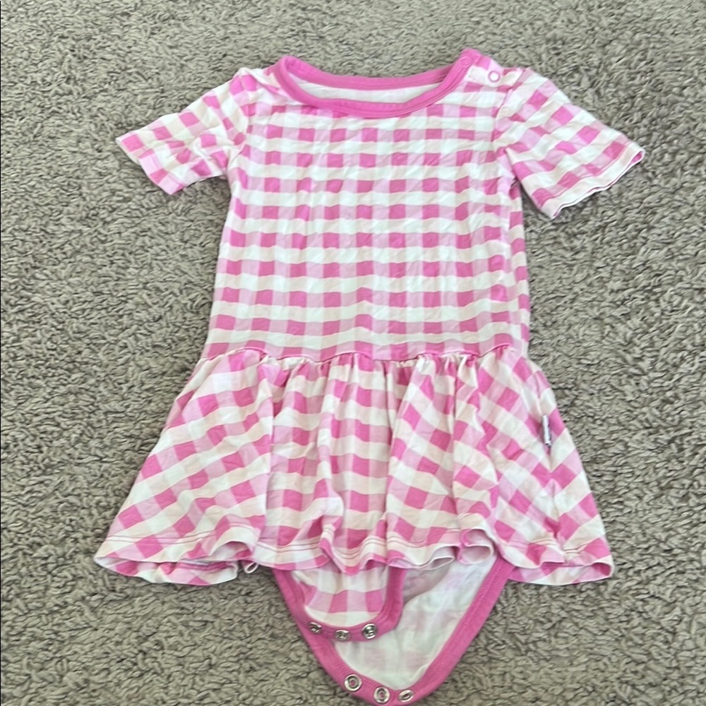 Dream Big Little Pink and White Checkered Gingham Twirl Bodysuit Bamboo Dress